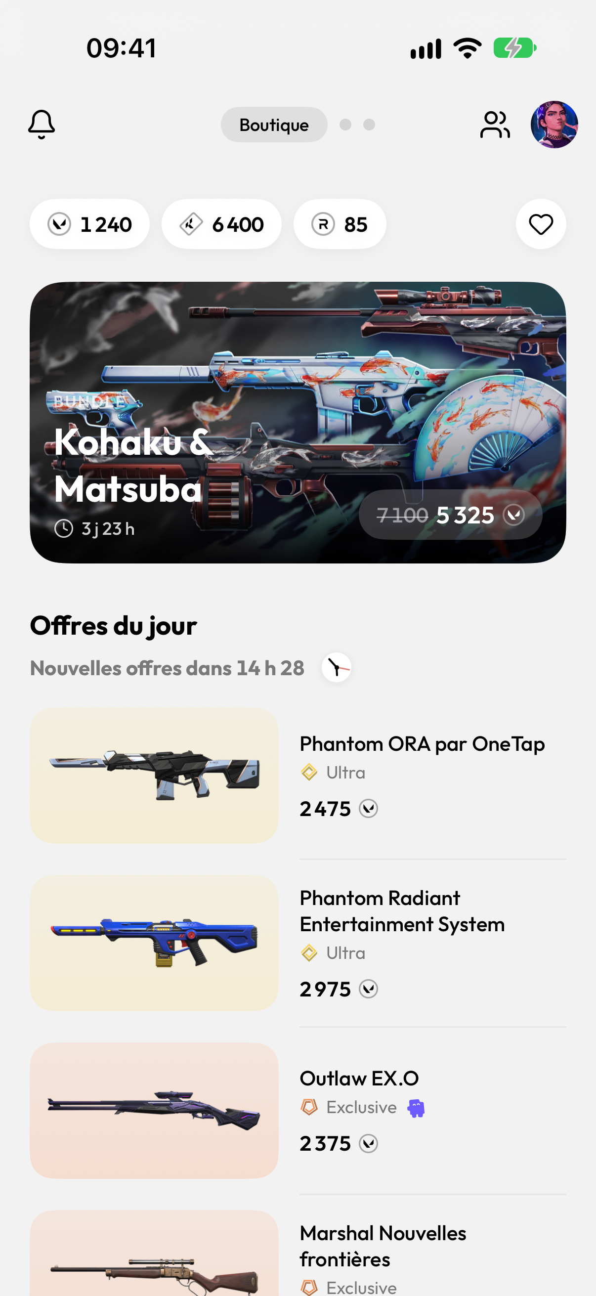 Les offres du jour, leur rareté et leur prix.